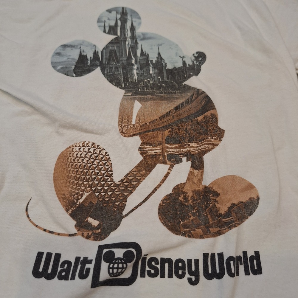 Disney T-Shirt Small Cream Mickey Mouse Walt Disney World Parks Graphic Tee S‎